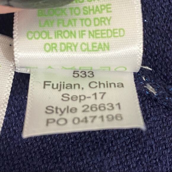 Lilly Pulitzer Micaila Cardigan Sweater Navy Metallic Open Longline Tulip Hem - Picture 9 of 11